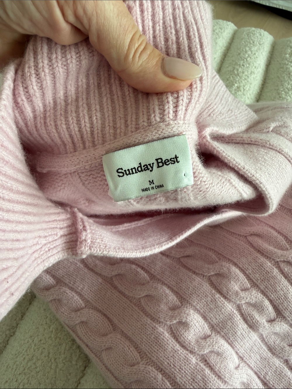 Sunday Best Pale Pink Cable-Knit V-Neck Collared Sweater - Picture 2 of 3